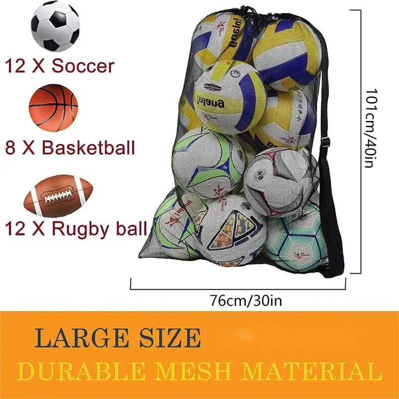 Filet Rangement Balles Sport Sac Rangement Balles Sport Extra Large - Maille Oxford 420D - 110cm - 15 Balles Capacité Sac Balles Football Basket
