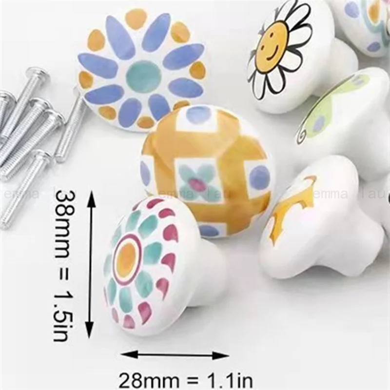 1pcs Colorful Ceramic Knob And Handle Round Door Knobs Drawer Closet Single Hole Handles
