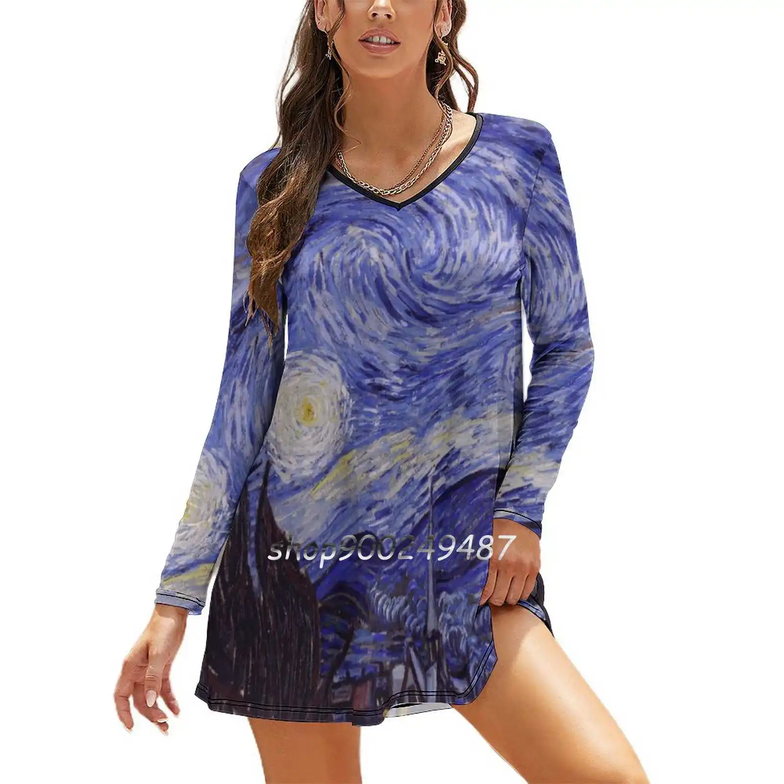 

Vincent Van Gogh Starry Night Women Spring Autumn Long Sleeve Dress Female Casual Dress Vincent Van Gogh Starry Night Starry