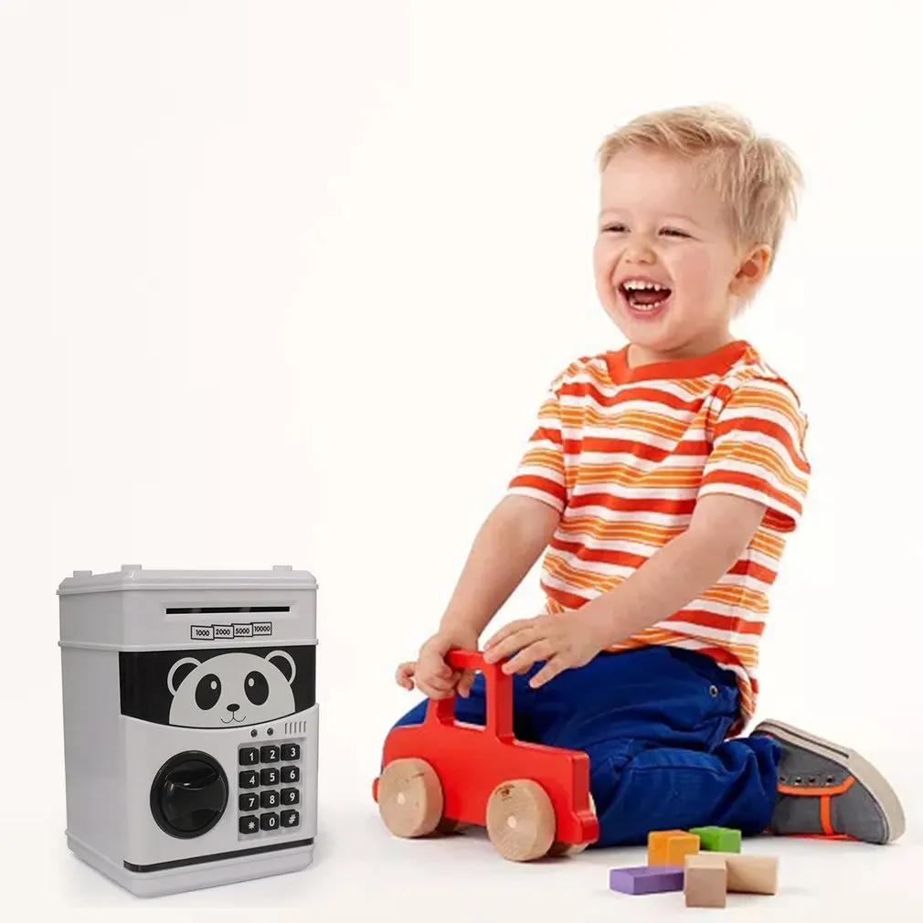 Hot FREE SHIPPING Piggy Bank Panda Toy Child Gift Mini ATM Money Safe Box With Face Recognition And Fingerprint Money Roller