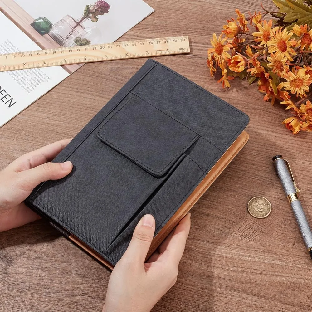 Book Cover PU Leather A5 Waterproof Book Sleeve Black Reusable Book Protector Hardcover Paperbacks Notebook Wraps with Pen 3