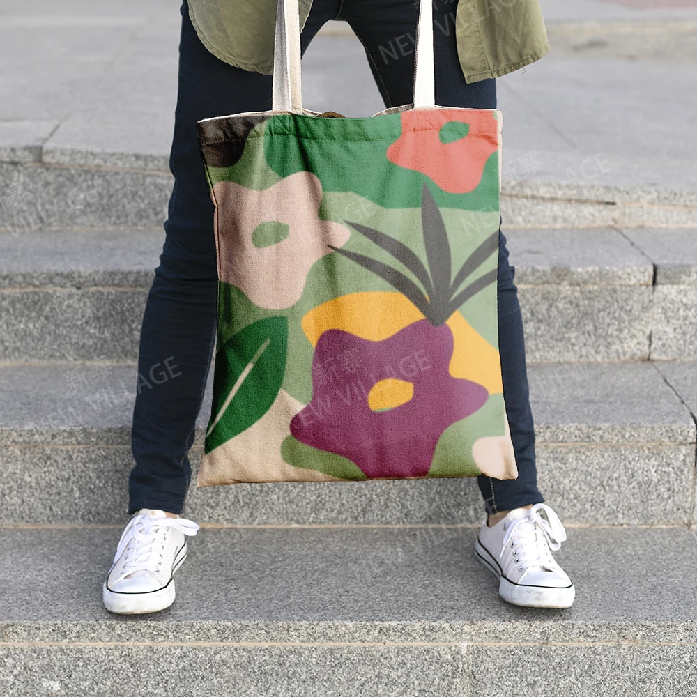 Canvas shoulder bag organization storage Handbags cosmetics travel Women's bag Shopping Fabric pouch nordic boho grocerie 3