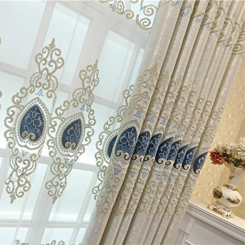 

Luxurious Applique Embroidered Curtains For Living Room Bedroom Dining Room Ocean Star Romantic Embossed Tulle Decoration