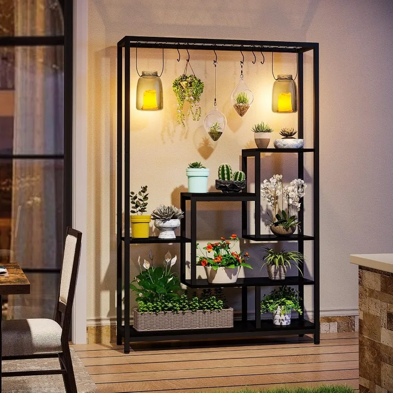 5-Tier Tall Indoor Plant Stand, 70.9 Inches Large Metal Plant Shelf with 6PC S Hanging Hooks, Multi-Purpose Flower Bonsai Pots