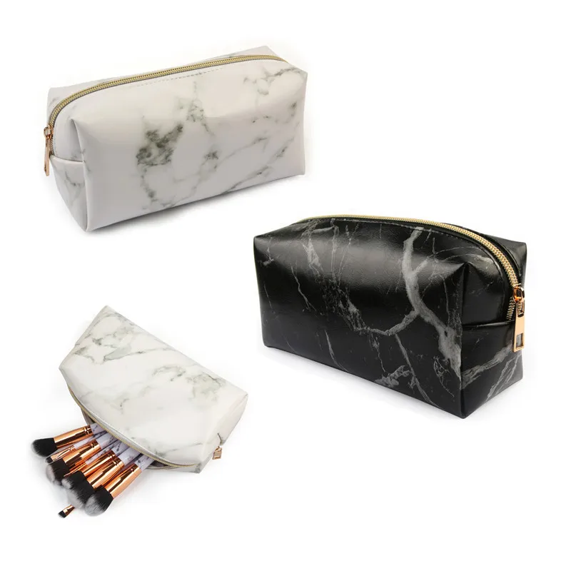 Makeup Bag Makeup Brush Pouch Cosmetic Organizer Travel Holder Storage Brush Case Marbling PU Leather Waterproof Wash Package