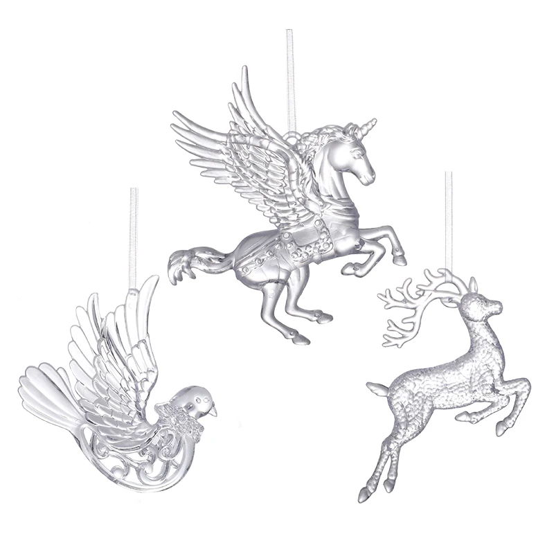 Transparent Christmas Tree Ornaments Acrylic Bird Unicorn Elk Snowflake Hanging Pendant 2026 New Year Party Home Decoration Gift