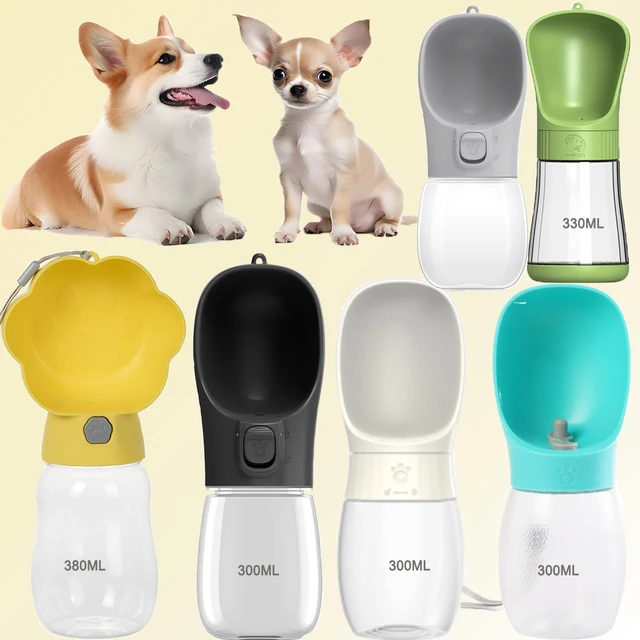 Traveling Dog Water Bottle Portable Drinking Water Bowl Press Bottom Puppy Pet Outside 300-400ML Feeding Bottle with Strip
