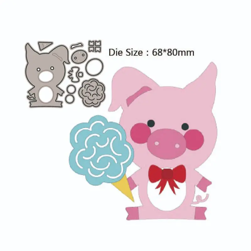 Pink Piggy With Ice Cream In Hand Metal Cutting Layering Die Scrapbooking Die Photo Album Decorazione Fai Da Te Card Craft 2022 Nuovo