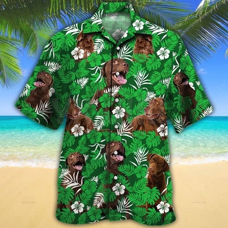 

Chesapeake Bay Retriever Green Floral Pattern 3D All Over Printed Hawaiian Shirt Men's For Women's Harajuku Casual Shirt Unisex