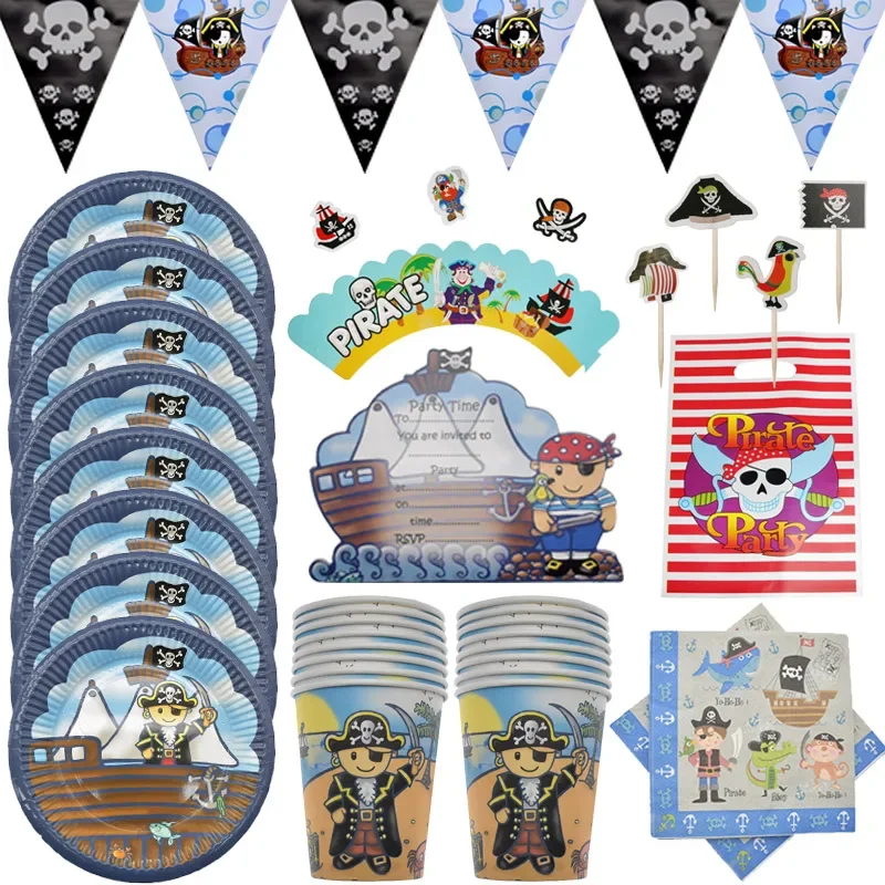 

Pirate Theme Paper Plate Cup Napkin Straw Gift Bag Kids Happy Birthday Party Decor Baby Shower Disposable Tableware Supplies