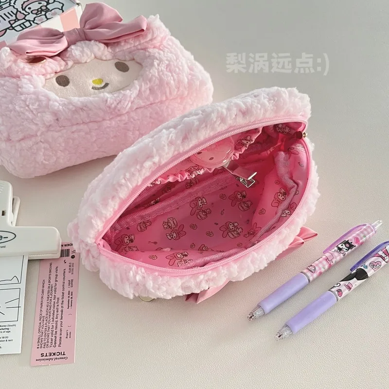플러시 피아노 양 펜슬 케이스 일본식 귀여운 대용량 화장품 파우치 소녀들을 위한 고급스러운 디자인 학교 일상용