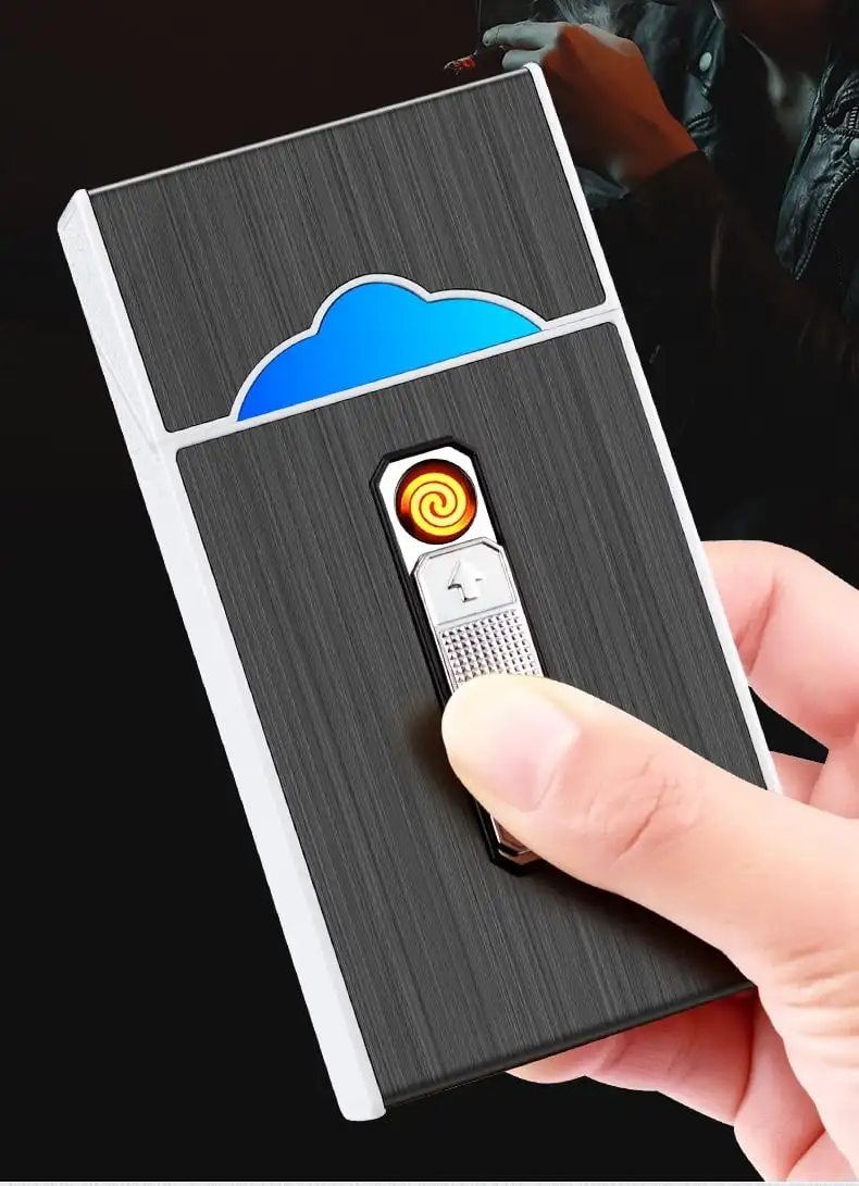 Description Picture 5 of itemCigarette Case with Lighter 20pcs Slim Cigarettes Box USB Lighters 2 in 1 Flameless Windproof Electric Lighter Pulse Arc Igniter