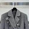 2024 High-quality Rhinestone Decorative Woolen Coat Temperament British Style Capable H-shaped Extended Jacket Winter 2