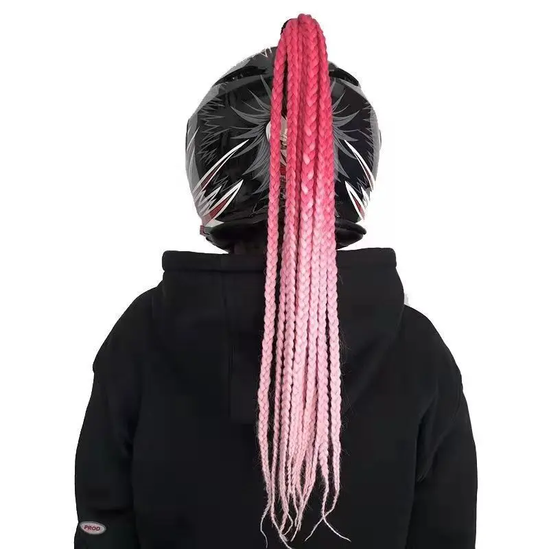 thumbnail image 1 of Peluca de casco con 12 trenzas, trenza para motocicleta, esquí, ciclismo, decoraciones para casco, trenzas, cola de caballo punk para mujer y niña, accesorio para casco, 1 of 4