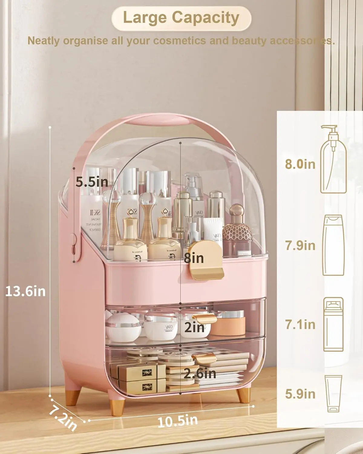 Storage Box Cosmetic Display Cases, Teen Girl Gifts Trendy Stuff Make up Organizers for Vanity, Dresser, Countertop 3