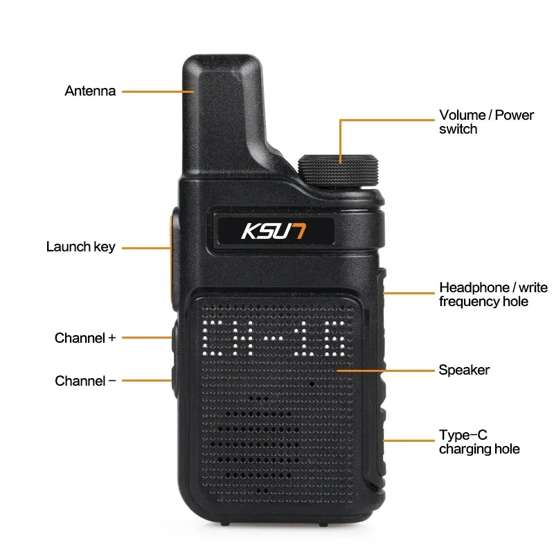 KSU7 M6 Walkie Talkie, Outdoor High Power USB Mini Communication Radio, Two-Way Radio Transceiver for Construction Site Hotel