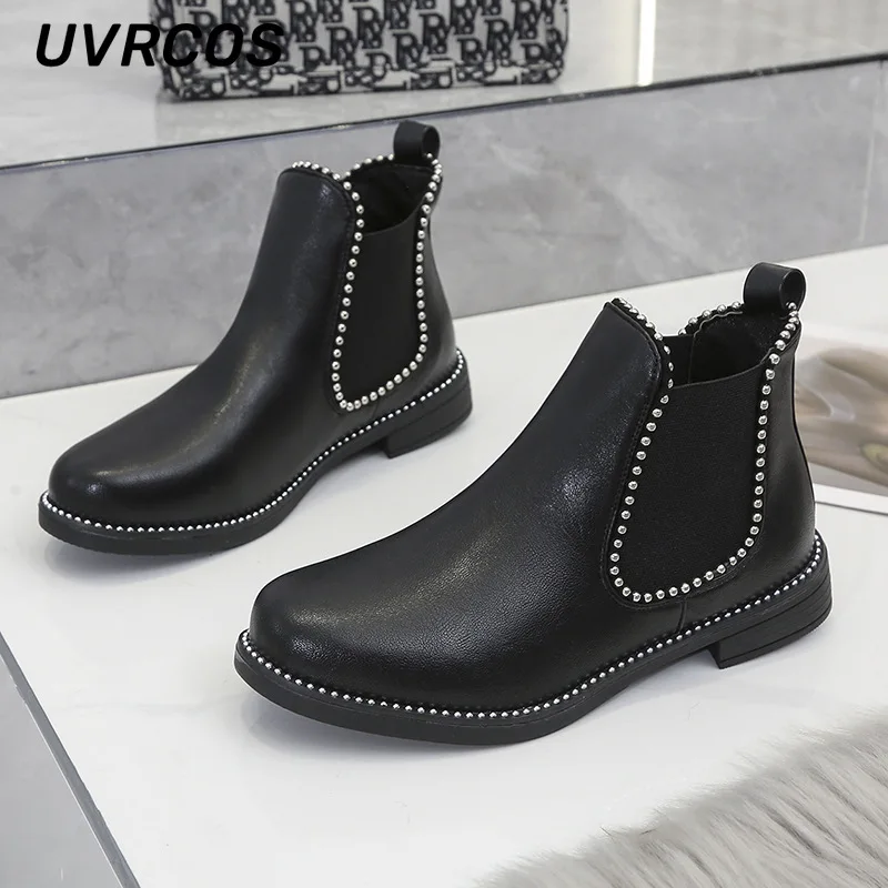 Thick Heel Mid-tube Women Boots Single Ankle Boots Women Rivet Leather Boots Retro Short Tube Casual Thick-soled Shoes 2022 New