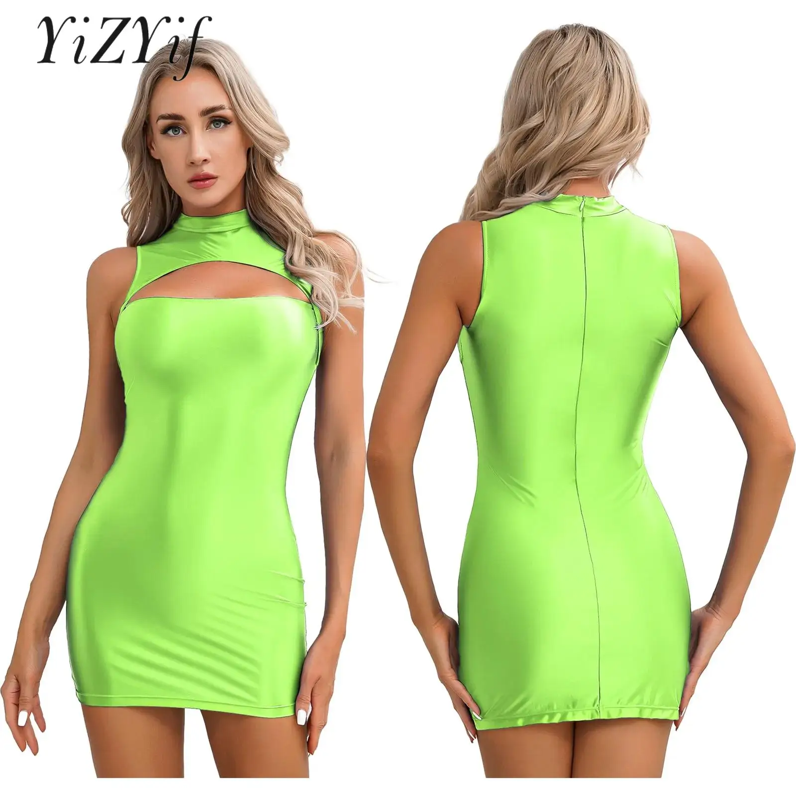 

Womens Sleeveless Bodycon Sundress for Nightclub Pole Dance Pool Party Smooth Cutout Pencil Dress Solid Color Wrap Hip Dress