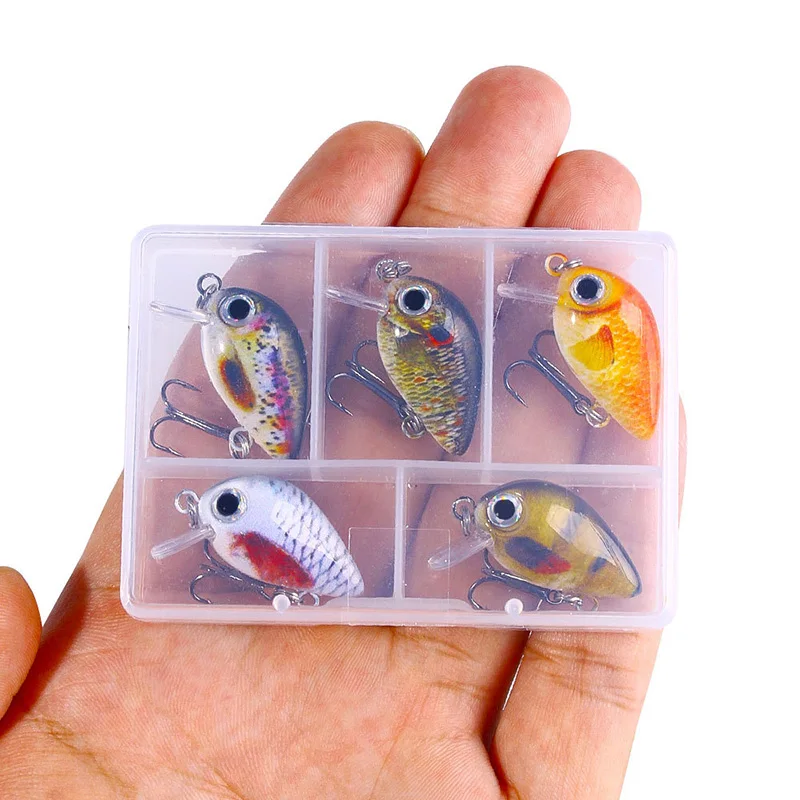 5 pièces/ensemble Mini Kit de manivelle 1.5g/3 cm leurre de pêche Wobblers petit appât dur flottant artificiel matériel de pêche avec boîte Pesca  18