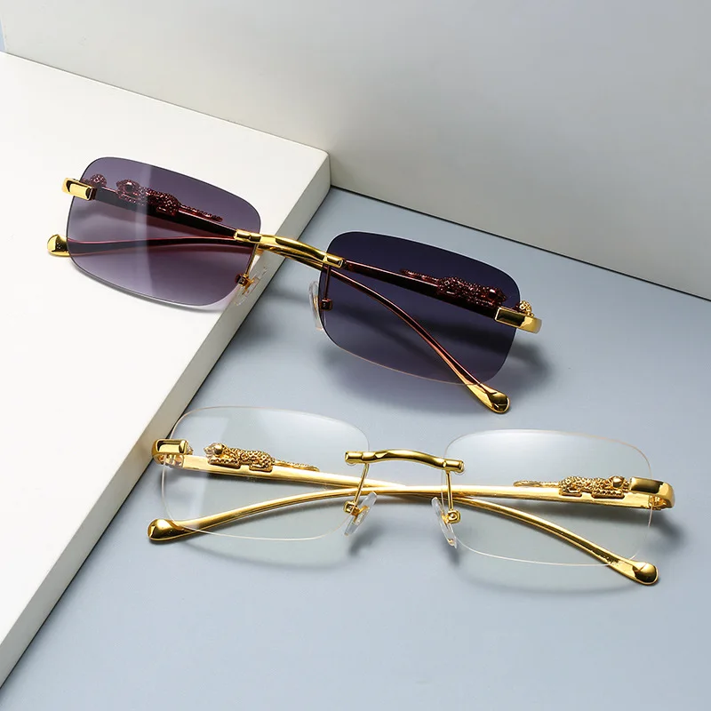 Fashion Rimless Rectangle Sunglasses Women Retro Decoration Clear Ocean Lens Eyewear Men Sun Glasses Shades UV400_voghion.com