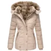 1 Pcs Women's Warm Fur Collar Cotton Down Jacket Zipper Long Sleeved Slim Fitting Hooded Cotton Jacket Outdoor Winter Warm Coat 2