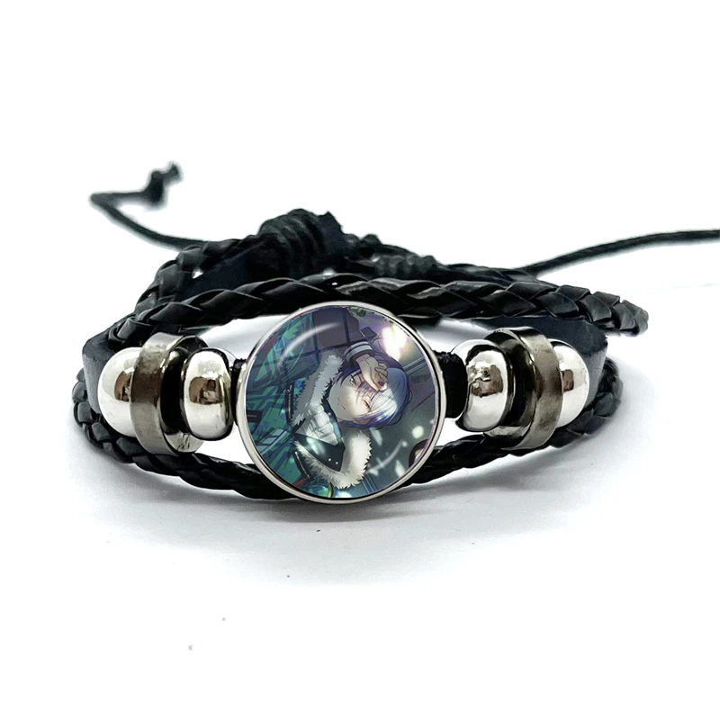 Project SEKAI Anime Aoyagi Toya Vivid BAD SQUAD Glass Snap Metal Bead Bracelet Black Braided Women Hand Leather Bracelet Gift 3