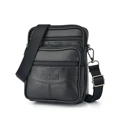 Men's Genuine Leather Vertical Crossbody Bag - Trendy Multifunctional Shoulder and Messenger Bag - Mini(Max Length<20cm) (Black)