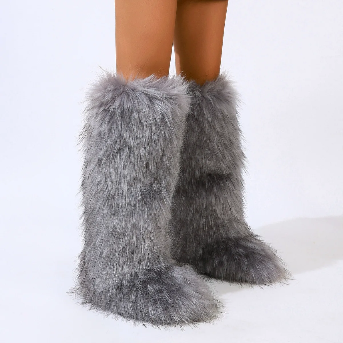 2023 new design warm winter snow boots women shoes with thick plush ladies fluffy faux fur knee high snow boots