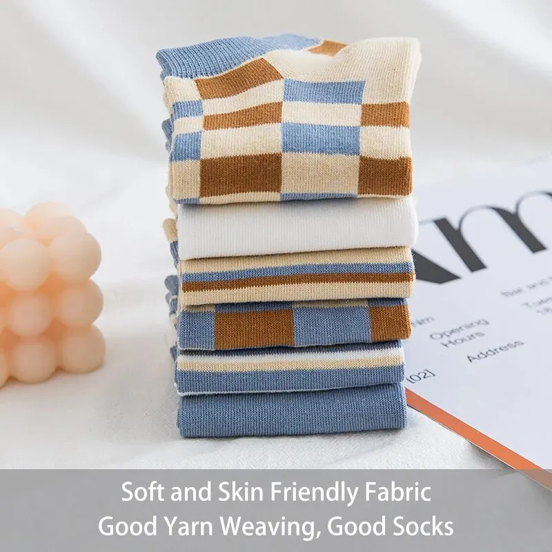 6 Pairs of Women’s Spring and Summer Four Season Striped Plaid Fashion Trend Simple and Comfortable Sports Style Socks Baby & Maternity