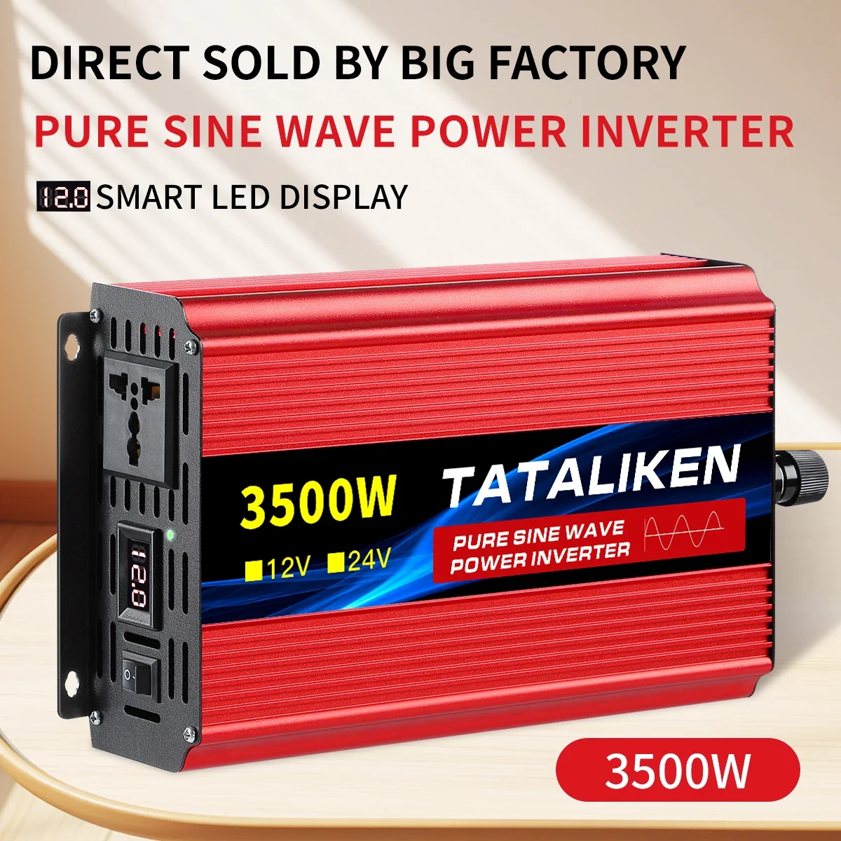 Inversor de Onda Senoidal Pura 1600w10000w 12v Conversor de 24v dc para 110v com Portas tipo c Saídas de Alimentação ca Display Lcd
