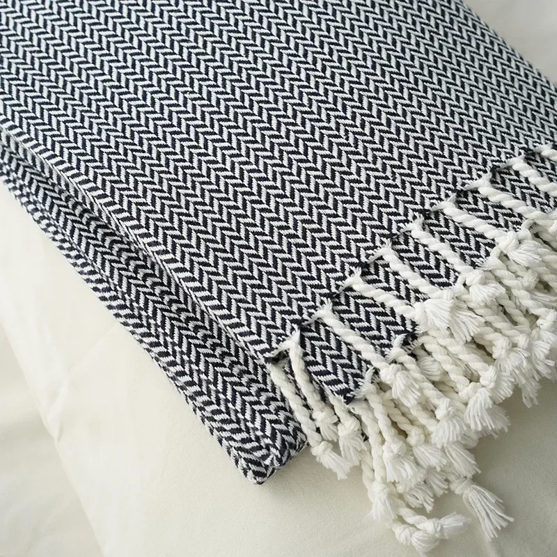 Cotton Blanket Cotton Herringbone Hitching Towel Scandinavian Blanket Sofa Decorative Blanket 5