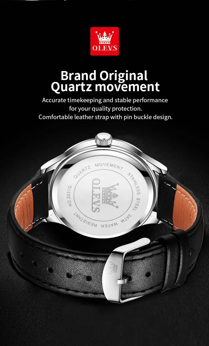 OLEVS 2931 Men Watch Fashion Simple Leather Waterproof Luminous Calendar Chronograph Luxury Brand Sports Quartz Men Watch Reloj