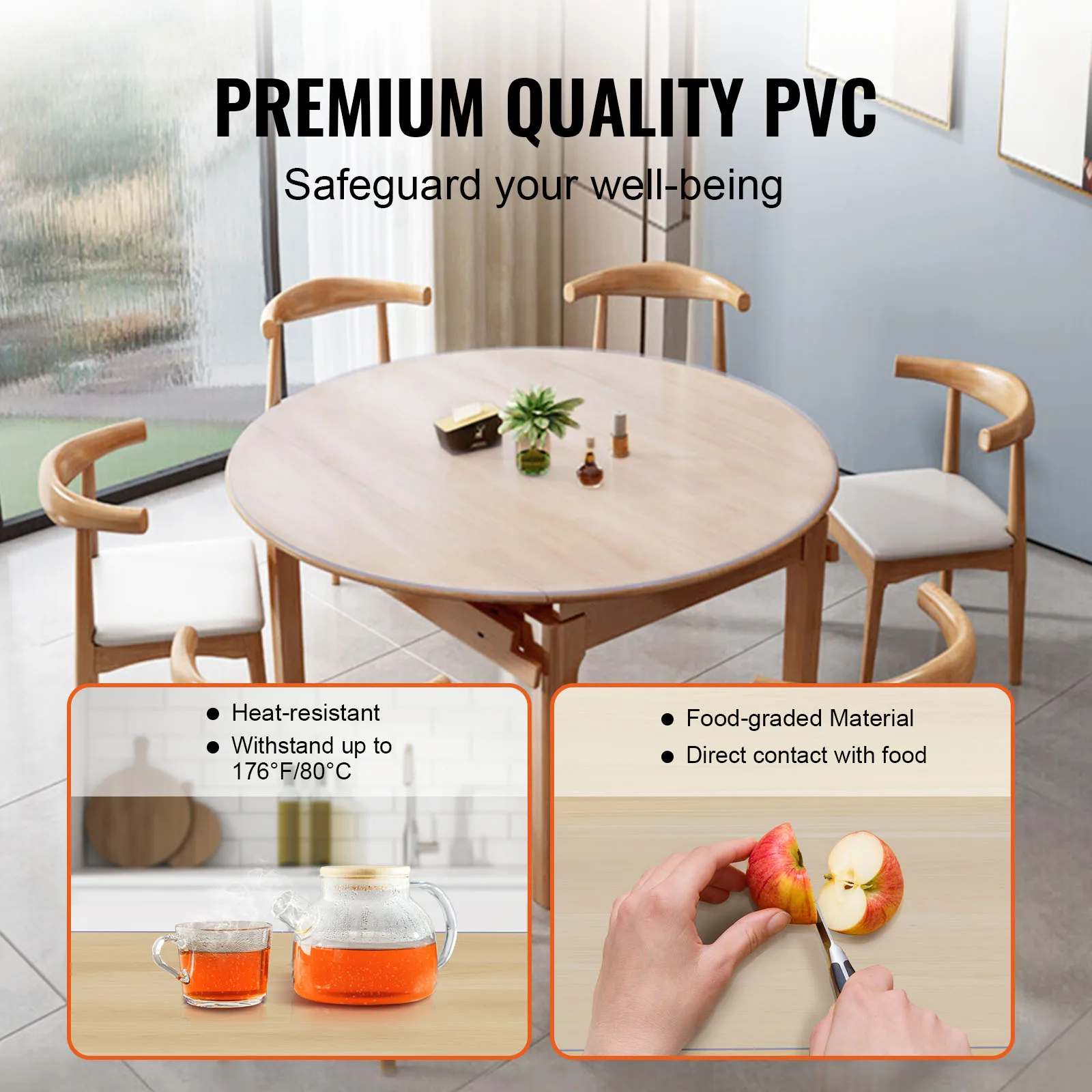 VEVOR Round PVC Tablecloth Anti-hot Table Mat Transparent Soft Glass Waterproof Oilproof Table Cloth Mat Clear Protector 1.5mm