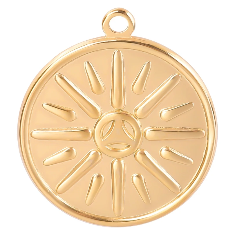 

5pcs/Lot Stainless Steel Round Coin Shaped Sun Flower Pendants For Women DIY Necklaces Jewelry Accessories Wholesale