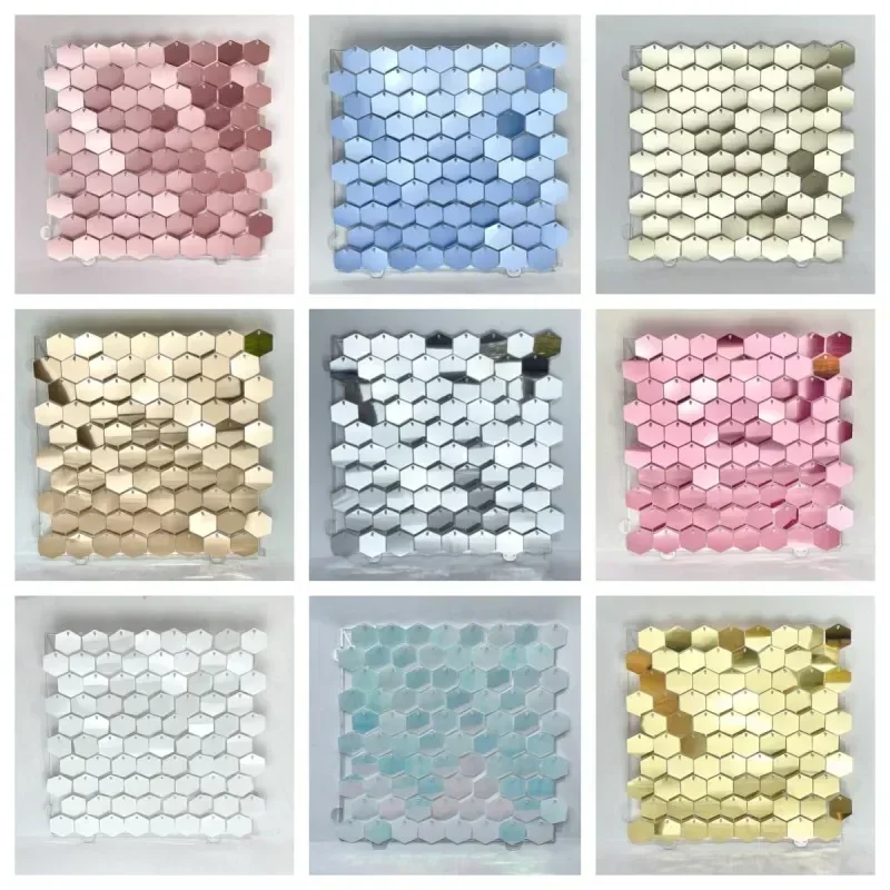 12/16/18 Stück sechseckige Pailletten-Hintergrundplatten für Hochzeit, Geburtstag, Party, Hintergrund, Wanddekoration, schimmernder Hintergrund, Vorhang, 30 x 30 cm