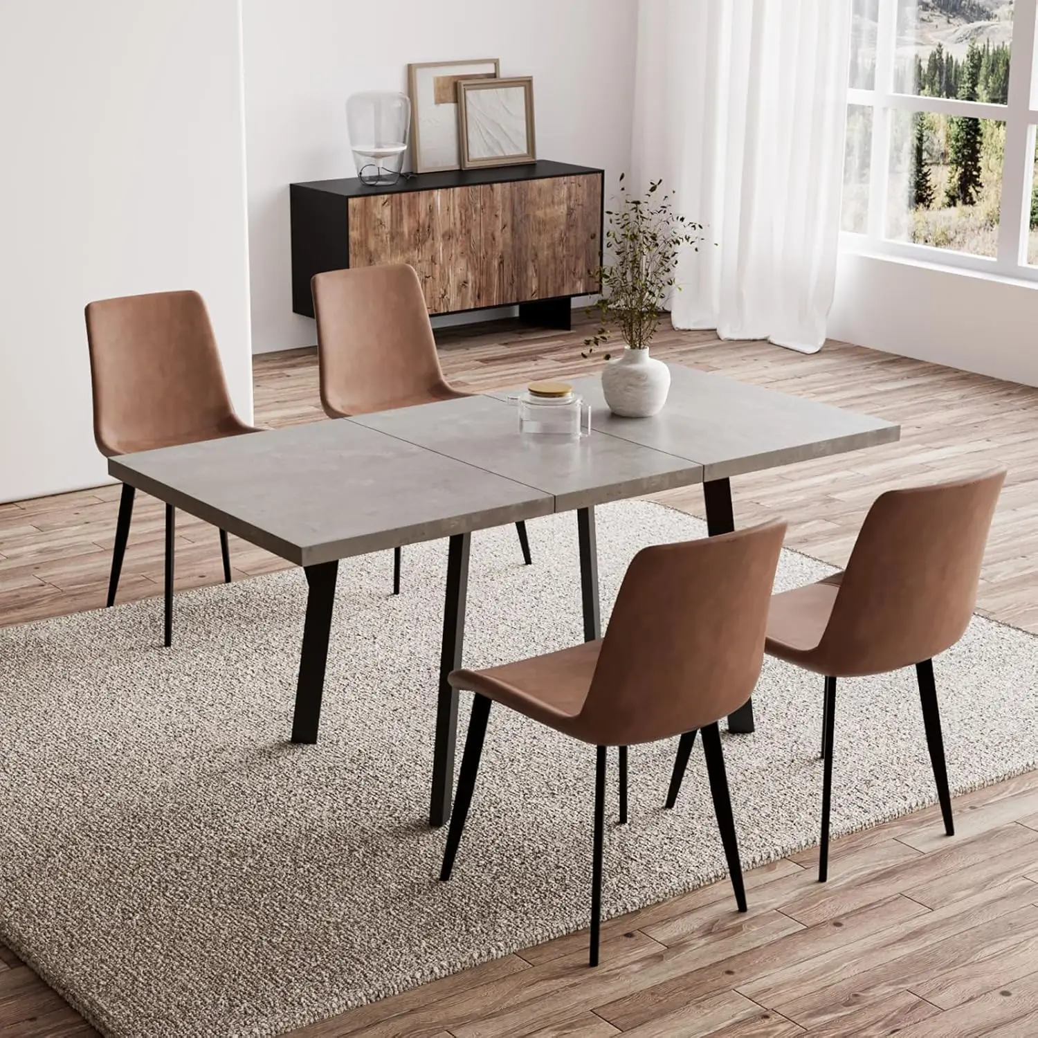 5 Piece Dining Table Set 46 Inch Modern Kitchen Table with 6 Dining Chairs for 4 Expandable MDF Dining Table with Steel Legs
