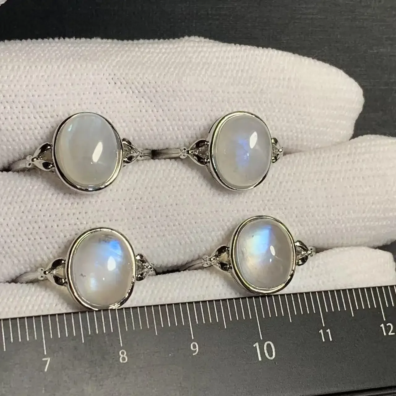 MM Natural BLUE Moonstone Ring Adjustable Female  Ring Jewelry for Women Gift Wholesale High Quality Vintage Fine