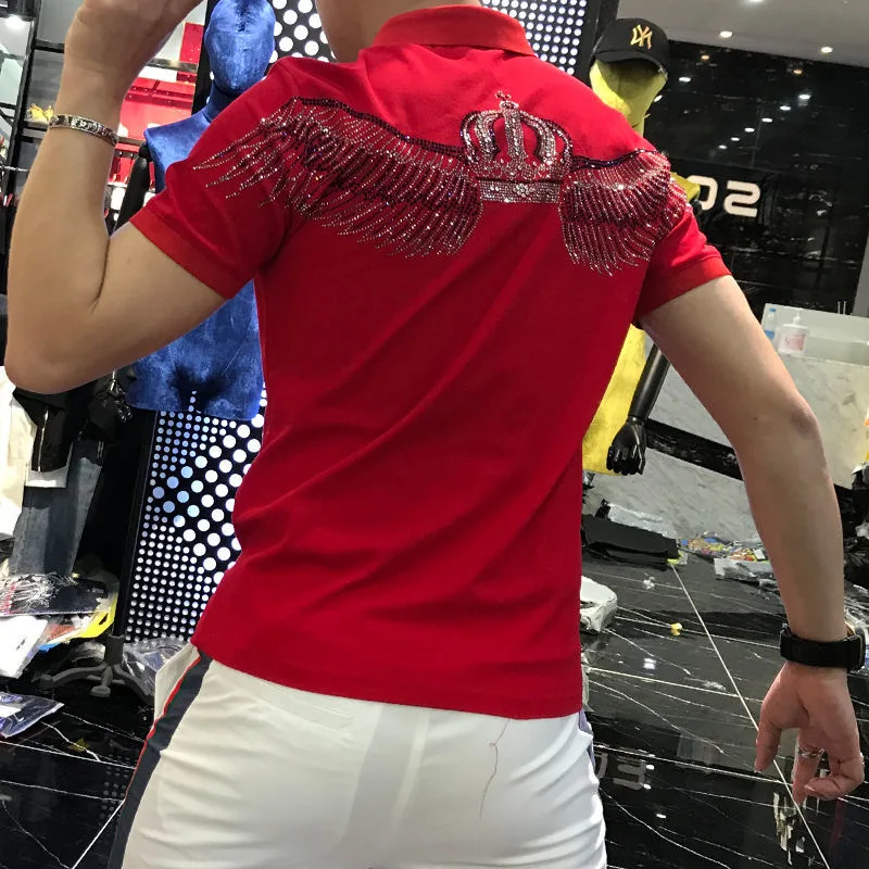 Men's T-shirt Back Crown Wings Trend 2023 Summer New Fashion Diamonds  Cotton High Quality Polo Male Top Clothing Large Size 4XL - AliExpress