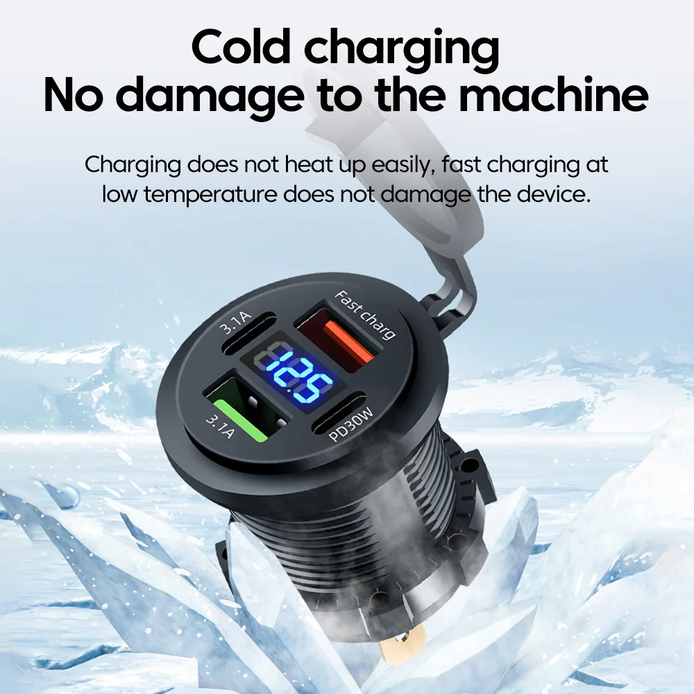 USB Car Charger Type C Fast Charging Adapter Waterproof Dual PD30W Dual QC 3.0 for 12V/24V Car Cellphone