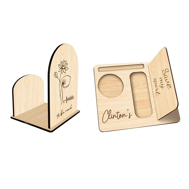 

Персонализированная деревянная подставка для книг с родами и цветами, подставка для книг с именами, деревянная книжная организация, книжная полка