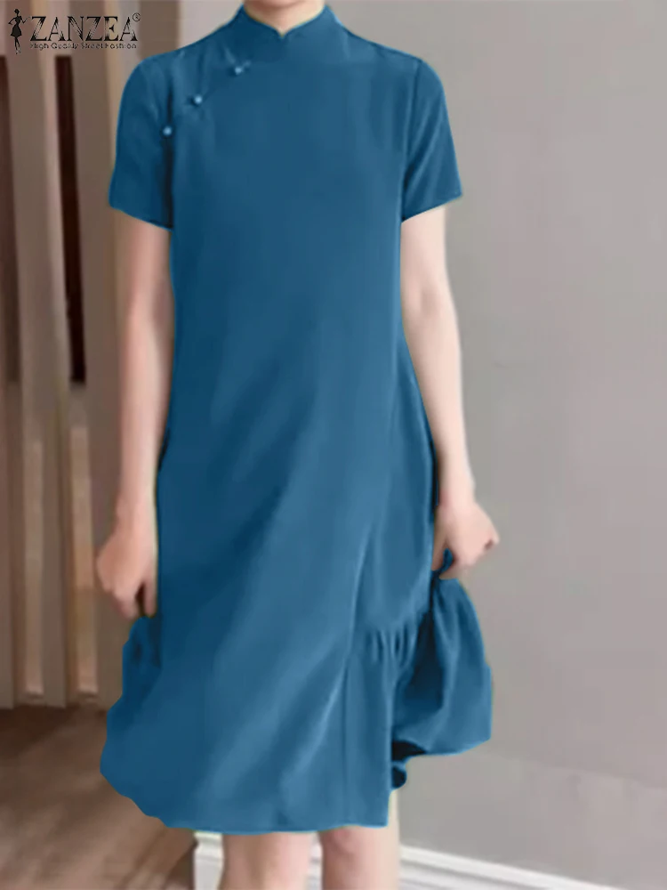 

ZANZEA Cheongsam Vestidos Elegant 2024 New Chinese Dress Women Vintage Stand Collar Knee Robes Summer 2024 Retro Party Dresses