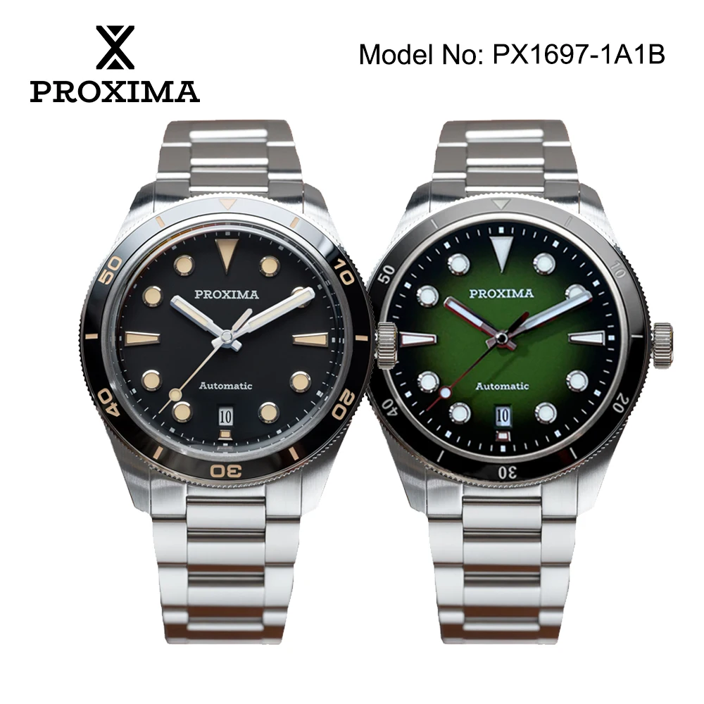 Proxima 2023 남성용 럭셔리 시계, 비즈니스 방수 남성 시계, 에나멜 블랙 스테인레스 스틸 자동 시계