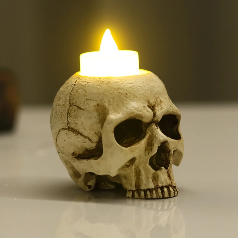 Skull Skeleton Candlestick Holders Tealight Cup Gothic Resin Candlestick Crafts for Halloween Ornament Candle Holders