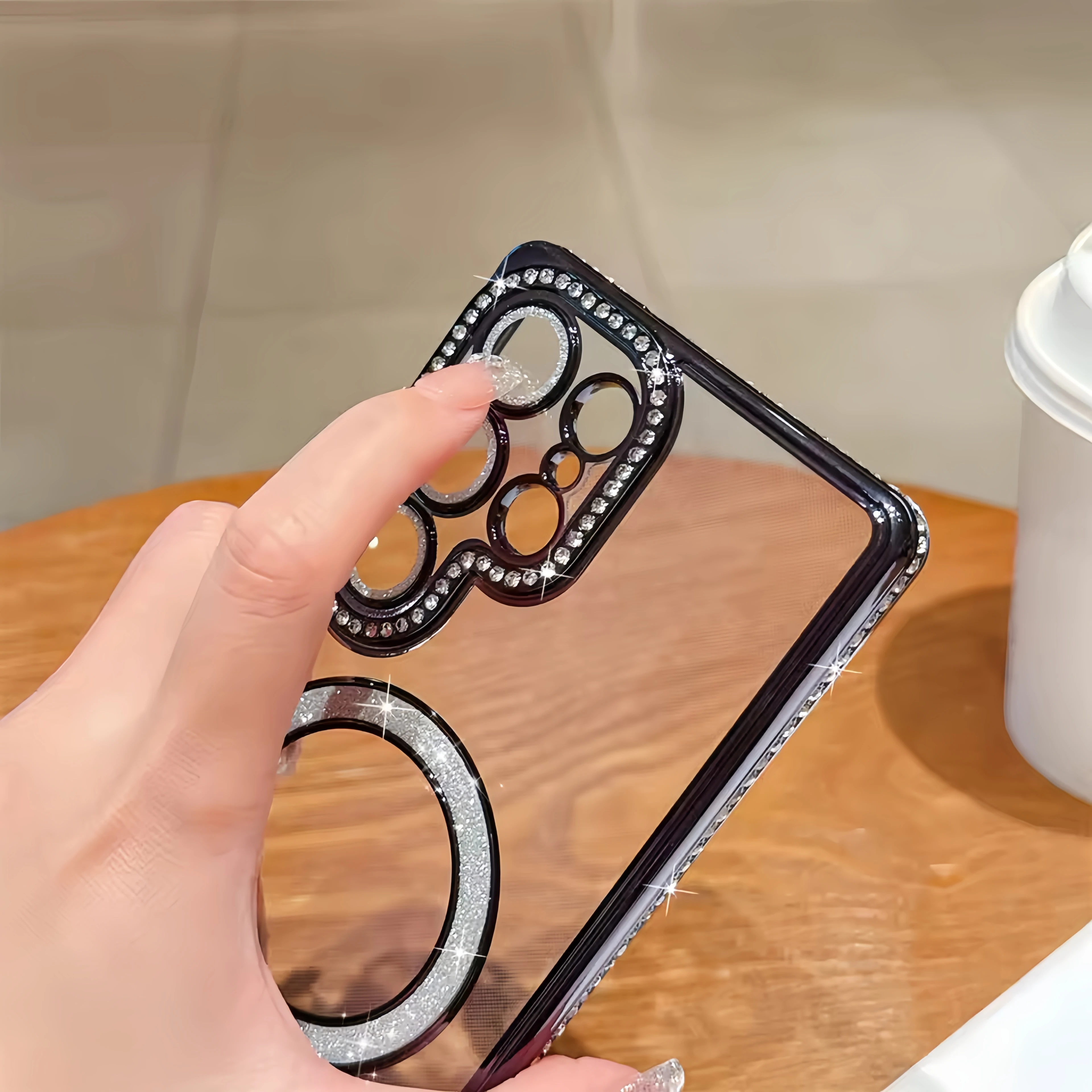Luxury Glitter Rhinestone Magnetic Transparent Phone Case with Plating Finish