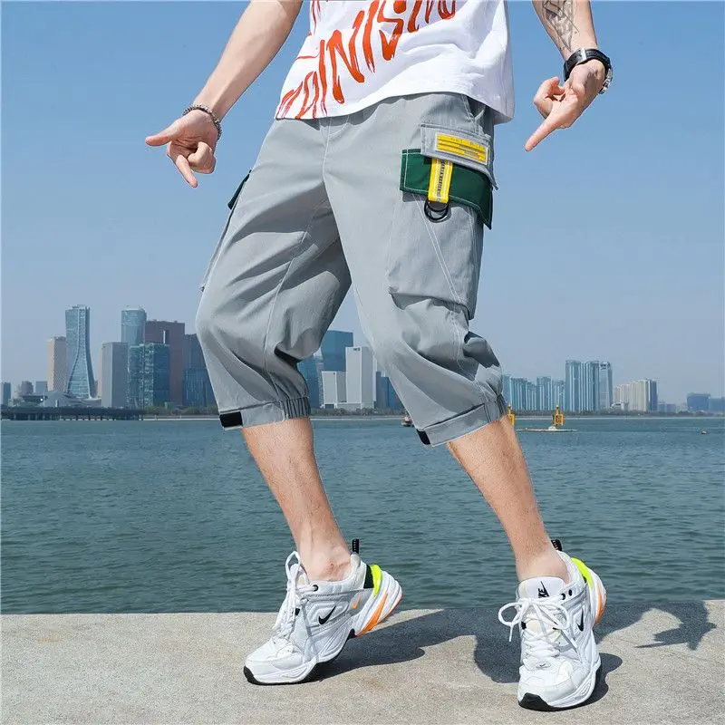 

Summer Men Seven-minute Pants Cargo Shorts Loose Sweatpants Streetwear Pockets Casual Men Clothing Gym Shorts Lightweight New