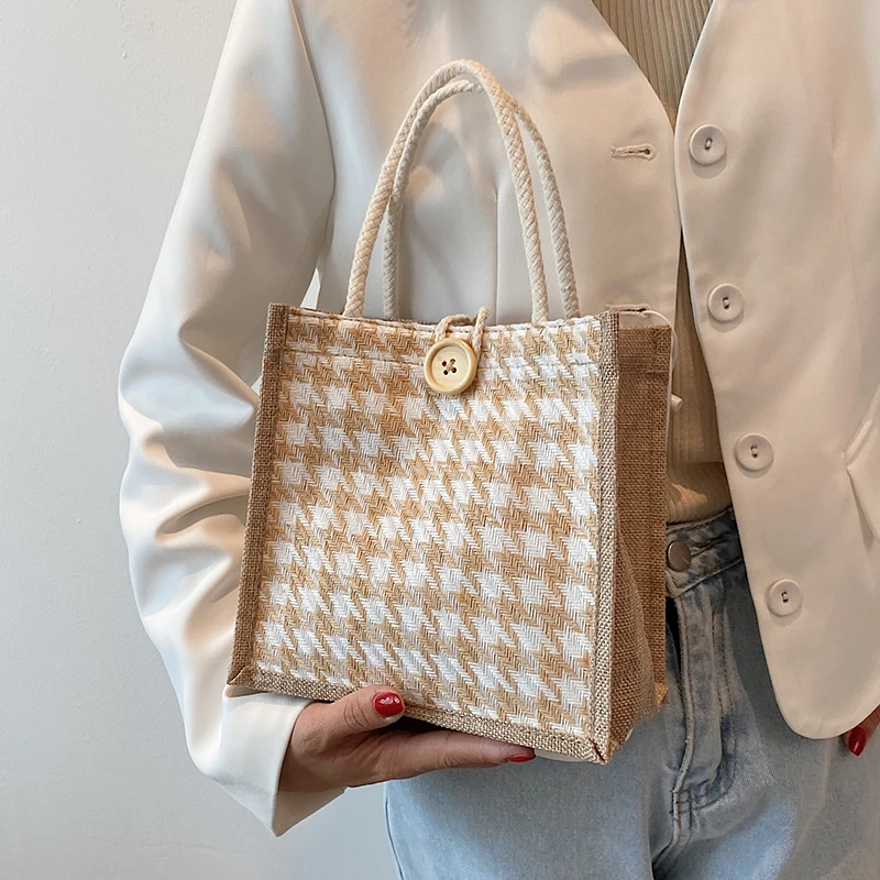 2023 Handbag Linen Cloth Bag Women Fashion Outgoing Lunch Box Bento Bag Women Japanese Office