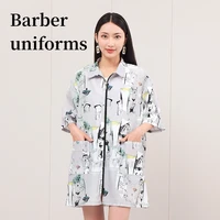 Salon Printed Uniform Graffiti Pattern Barber Shop Waterproof Work Clothes Anti Hair Anti Static Smock Hairstylist Haircut Gown 1