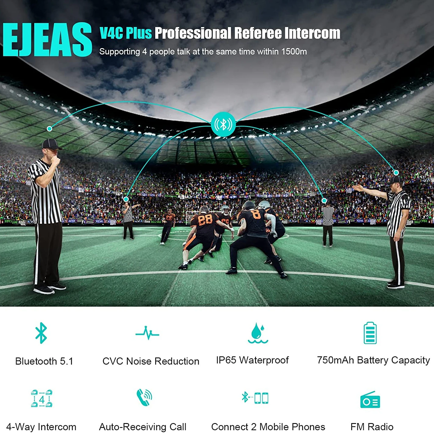 

4 шт., Bluetooth-гарнитура для судей по футболу