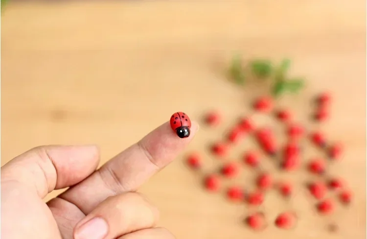 Self Adhisive Wooden Bumble Bees and Tiny Ladybugs for Crafts Scrapbooking DIY Party Home Garden Decoration 100pcs