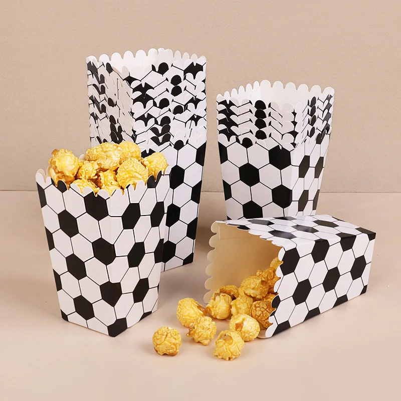10pcs Football Theme Party Popcorn Box Sports Soccer Candy Cookie Packaging Boxes for Kids Birthday Party Decoration Supplies